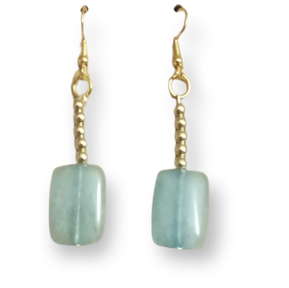 Hand Crafted Jewelry - Hand made jade gemstone and gold plated beaded statement earrings drop earrings